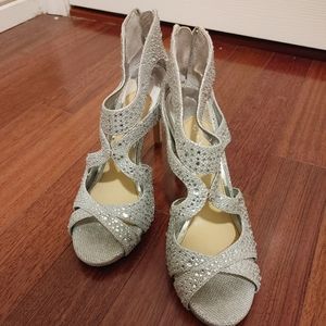 Gianni Bini silver & rhinestone heels